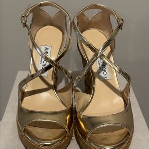 Jimmy Choo Metallic Gold Wedge Sandals